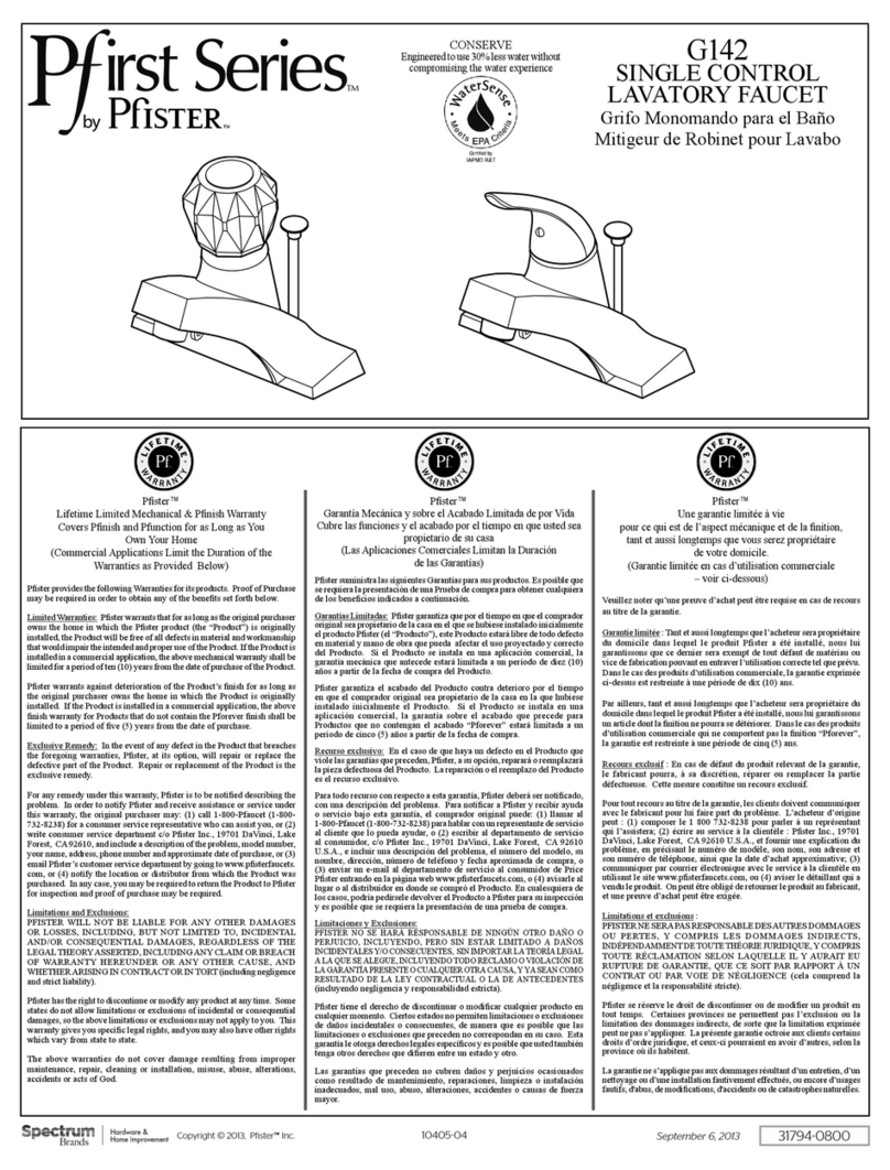 Spectrum Brands Pfister Pfirst G142 manual
