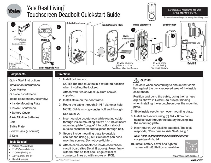 Yale Real Living YRD220-ZW-619 quick start guide