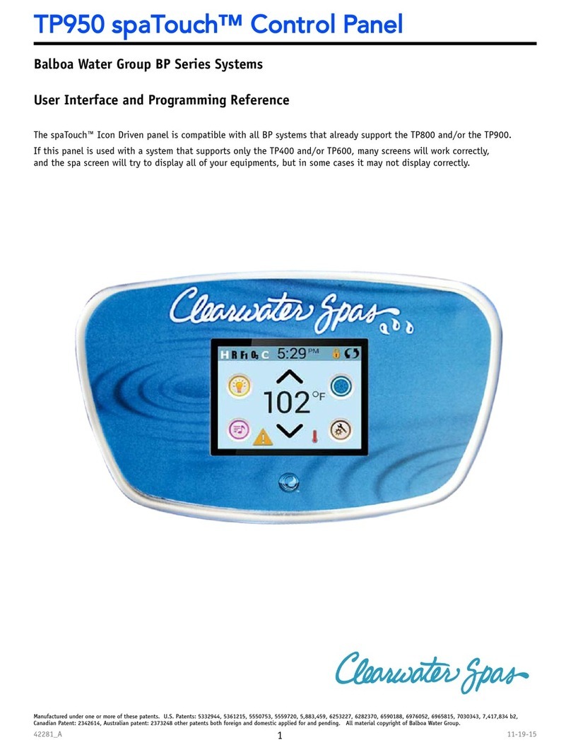 Balboa Water Group Clearwater Spas spaTouch BP Series User Interface and Programming Reference Manual