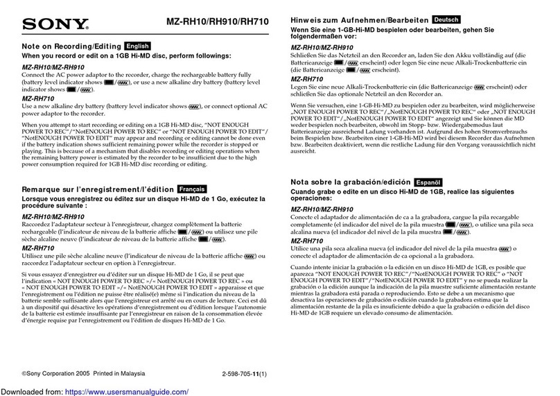 Sony Hi-MD Walkman MZ-RH10 User manual