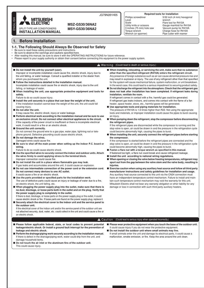 Mitsubishi Electric MSZ-GS30NA2 installation manual Mitsubishi Electric MSZ-GS30NA2 installation manual