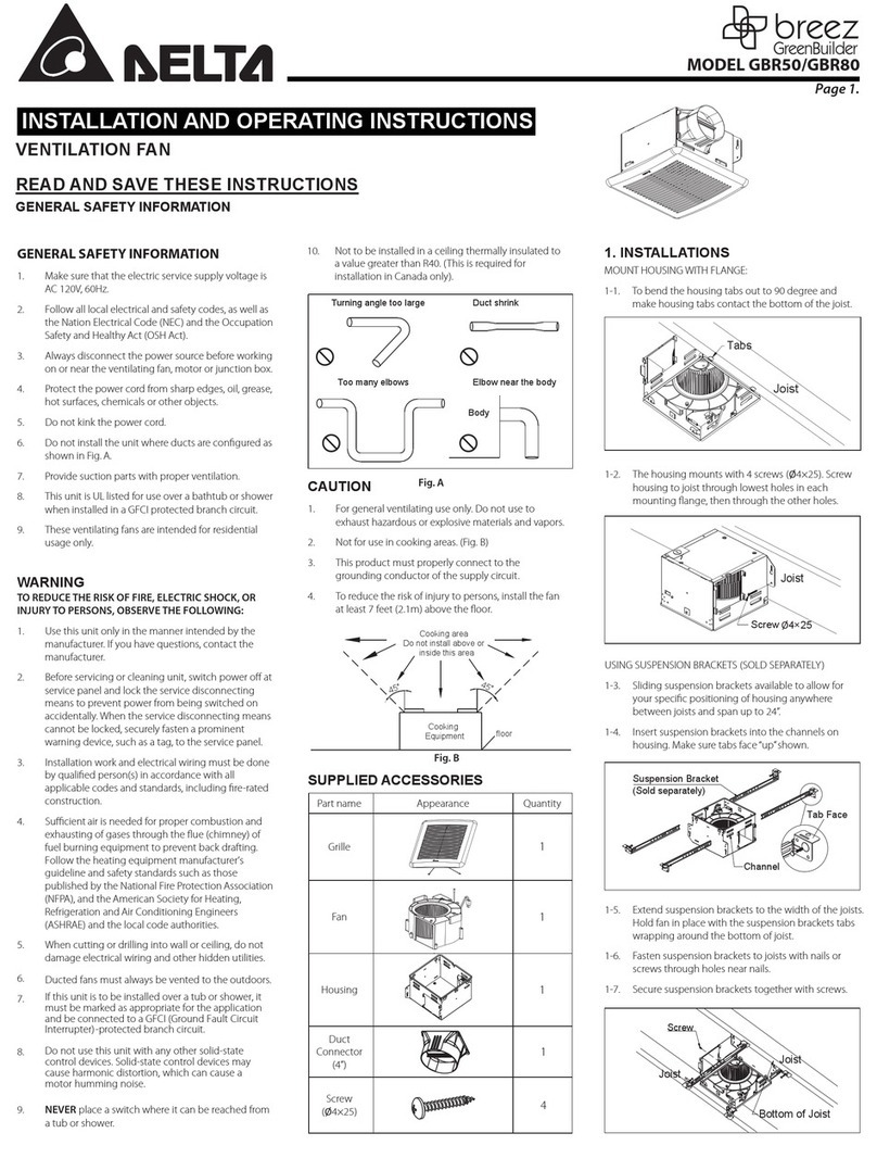 Delta Breez GreenBuilder GBR50 Installation and operating instructions