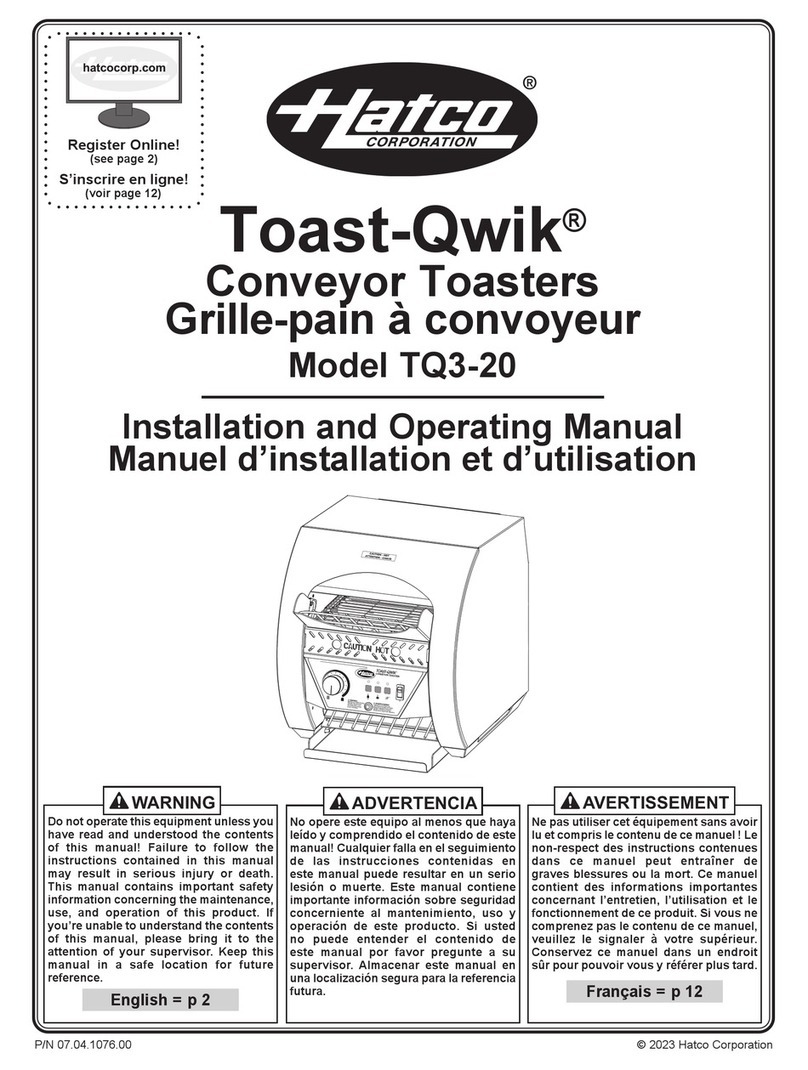 Hatco Toast-Qwik TQ3-20 Installation and operating manual