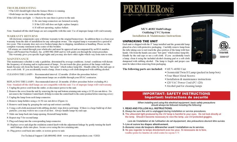PremierOne MUV-403H Installation and operating instructions