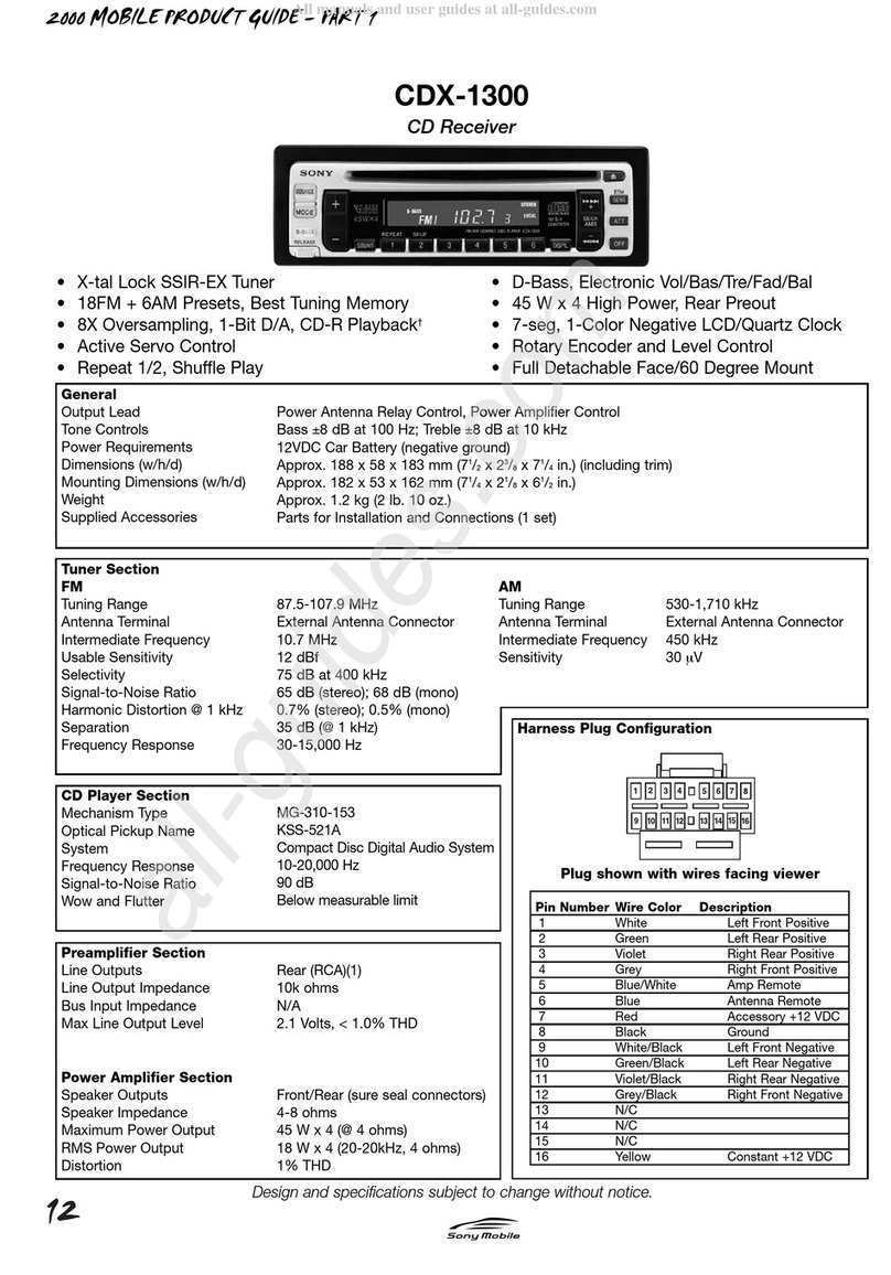 Sony CDX-1300 - Fm/am Compact Disc Player User manual