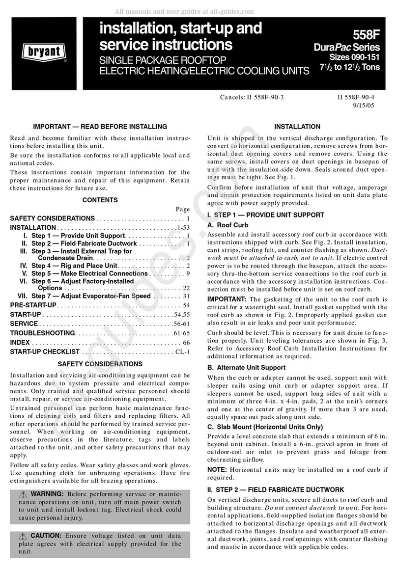 Bryant DuraPac 558F151 Dimensions and installation guide