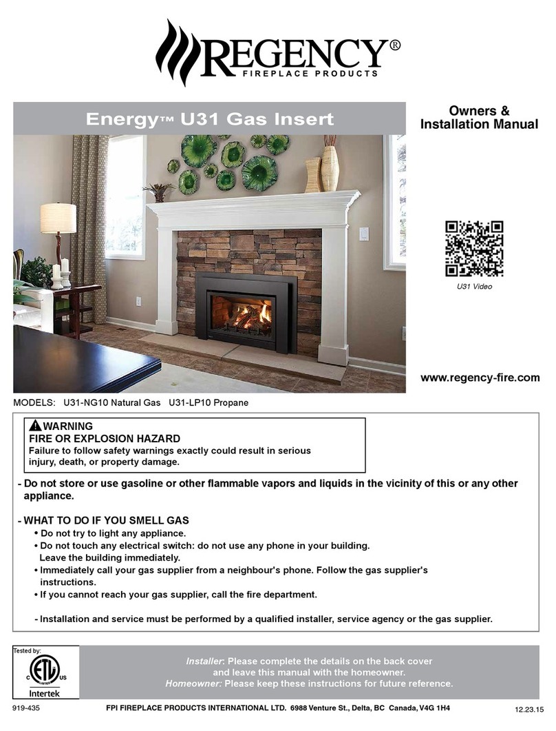 Regency Fireplace Products Energy U31 Quick start guide Regency Fireplace Products Energy U31 Quick start guide