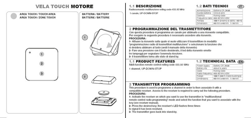 Venitem VELA TOUCH MOTORE quick start guide