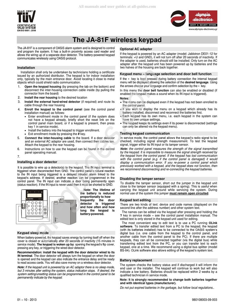 olympia electronics JA-81F quick start guide