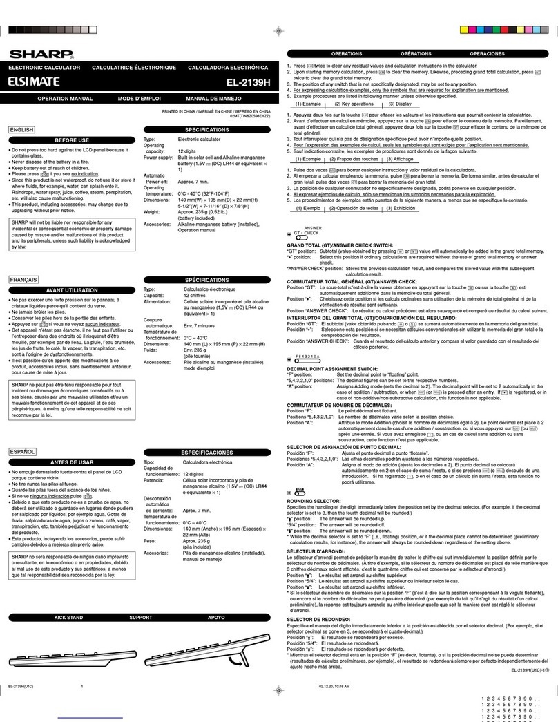 Sharp ELSIMATE EL-2139H Operation manual