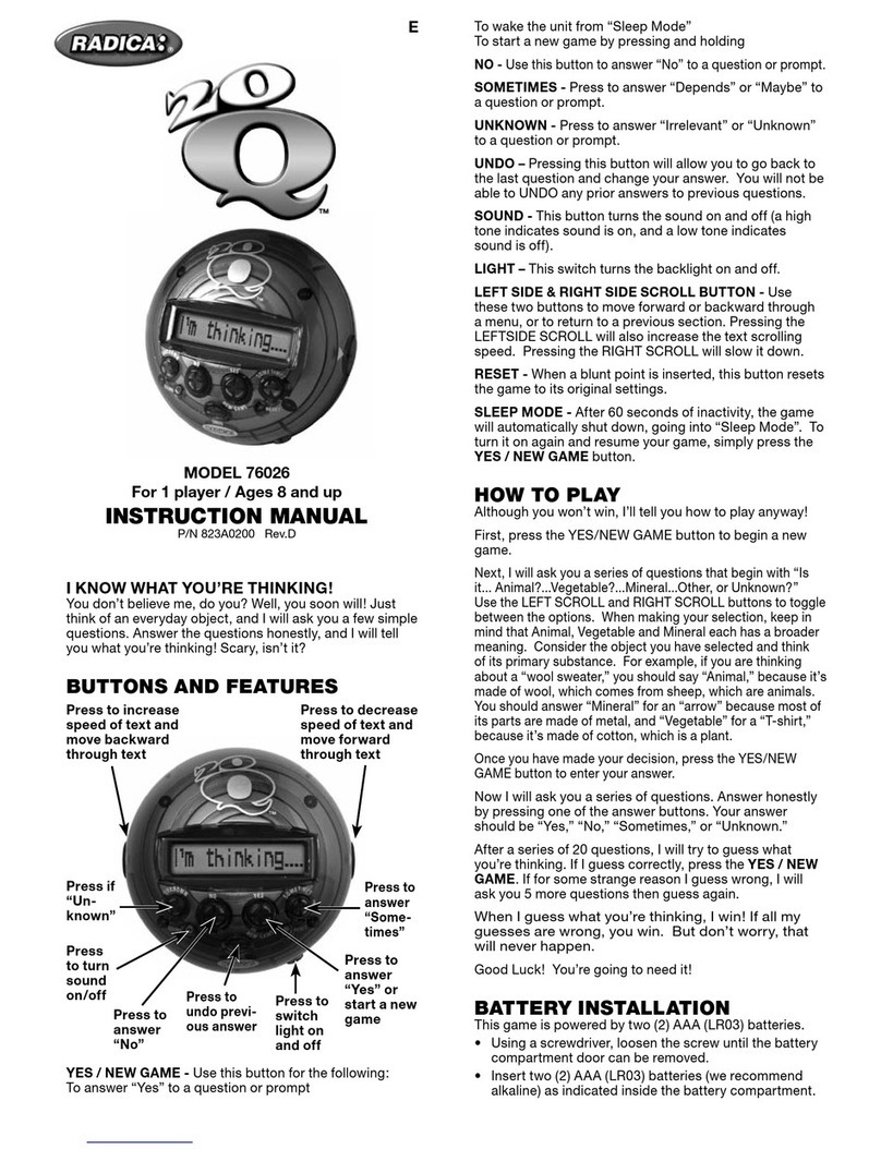 Radica Games 20 Q 76026 instruction manual