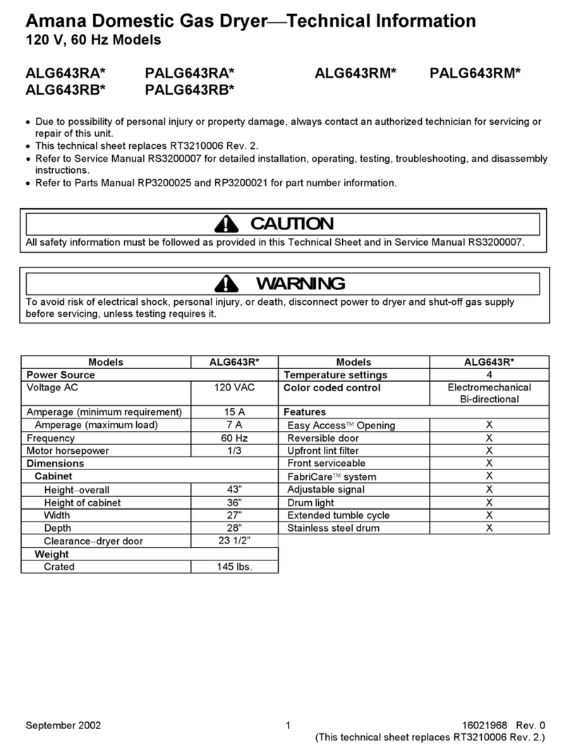 Amana ALG643RA Series technical information