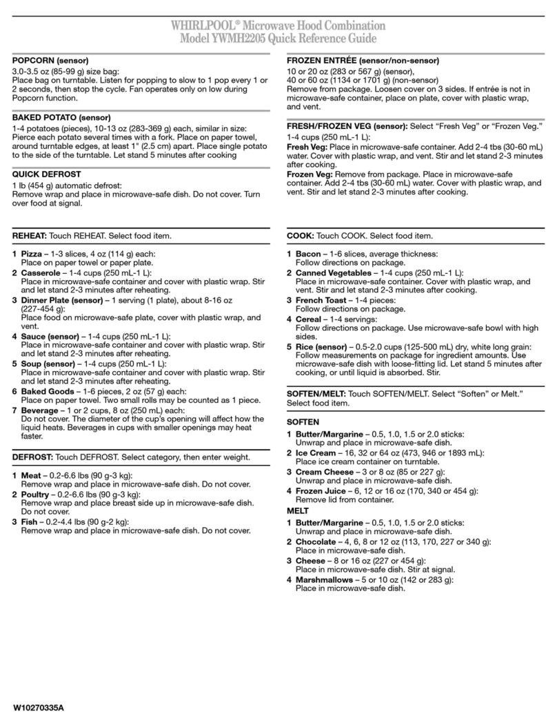 Whirlpool YWMH2205 Quick reference guide