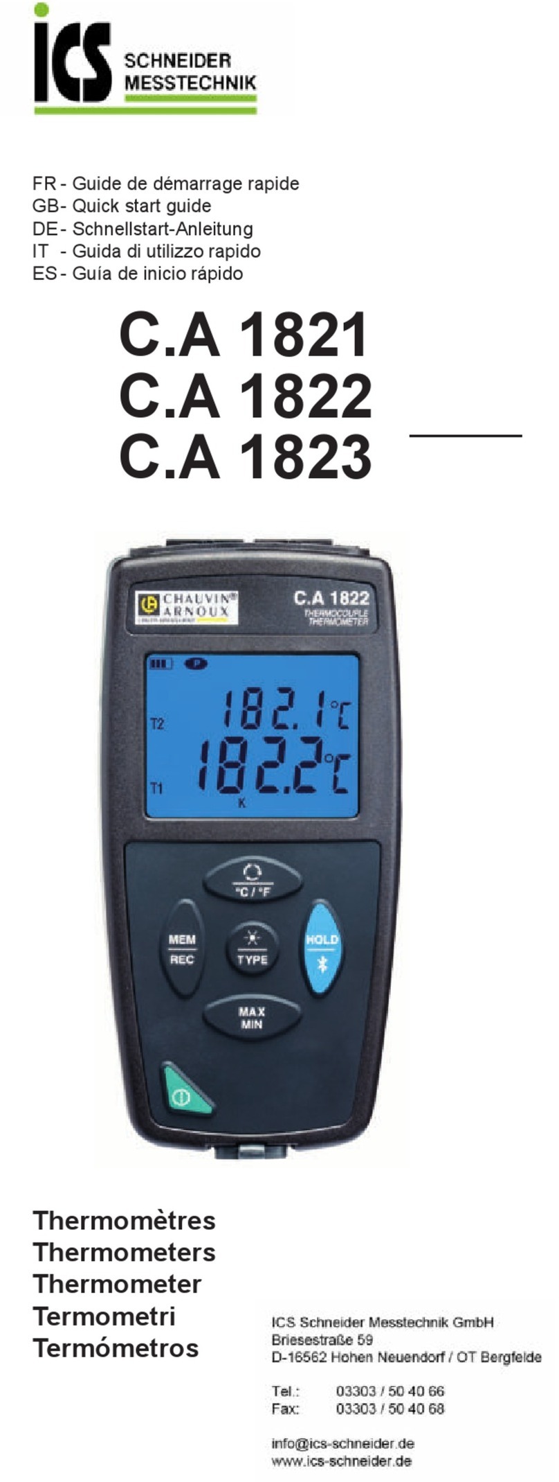 ICS Schneider Messtechnik C.A 1821 quick start guide