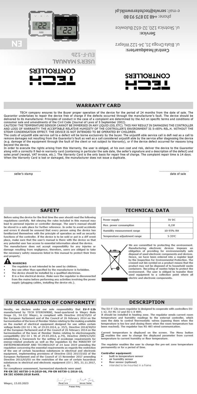 Tech Controllers EU-F-12b User manual
