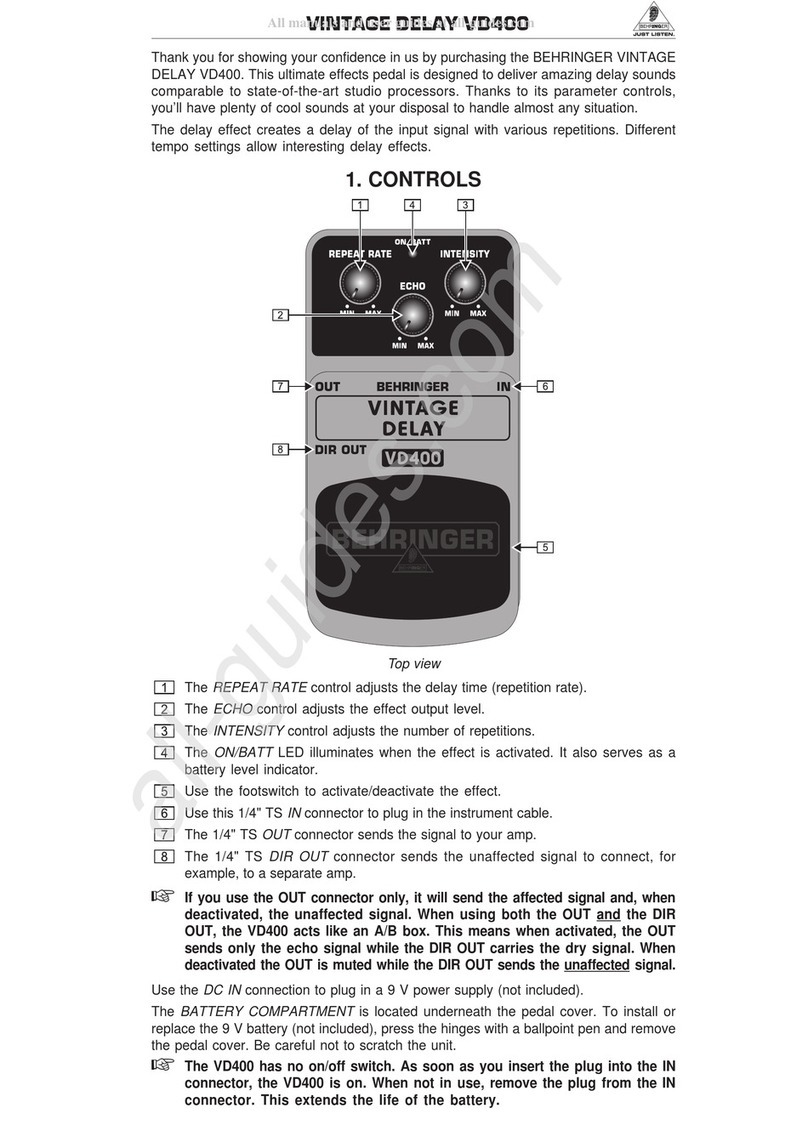 Behringer VINTAGE DELAY VD400 User manual