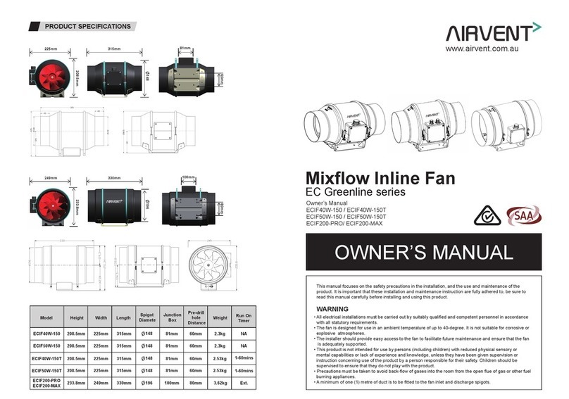 Air Vent Mixflow ECIF40W-150 owner's manual