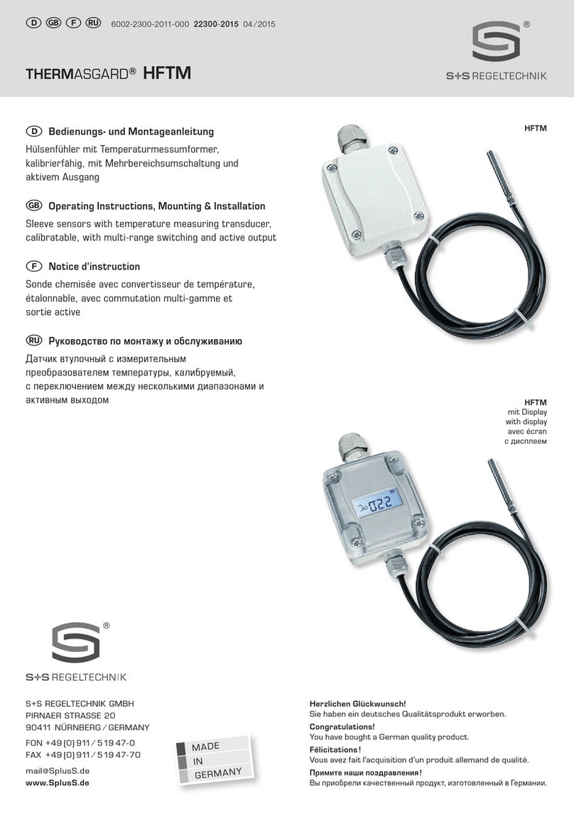 S+S Regeltechnik THERMASGARD HFTM Operating Instructions, Mounting & Installation S+S Regeltechnik THERMASGARD HFTM Operating Instructions, Mounting & Installation