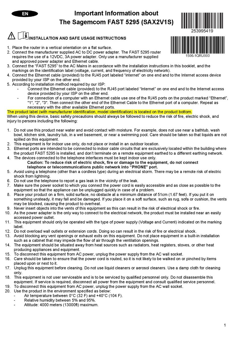 SAGEMCOM FAST 5295 User manual