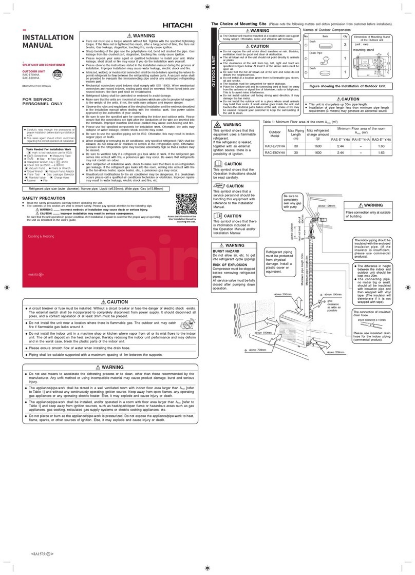Hitachi RAC-E70YHA User manual