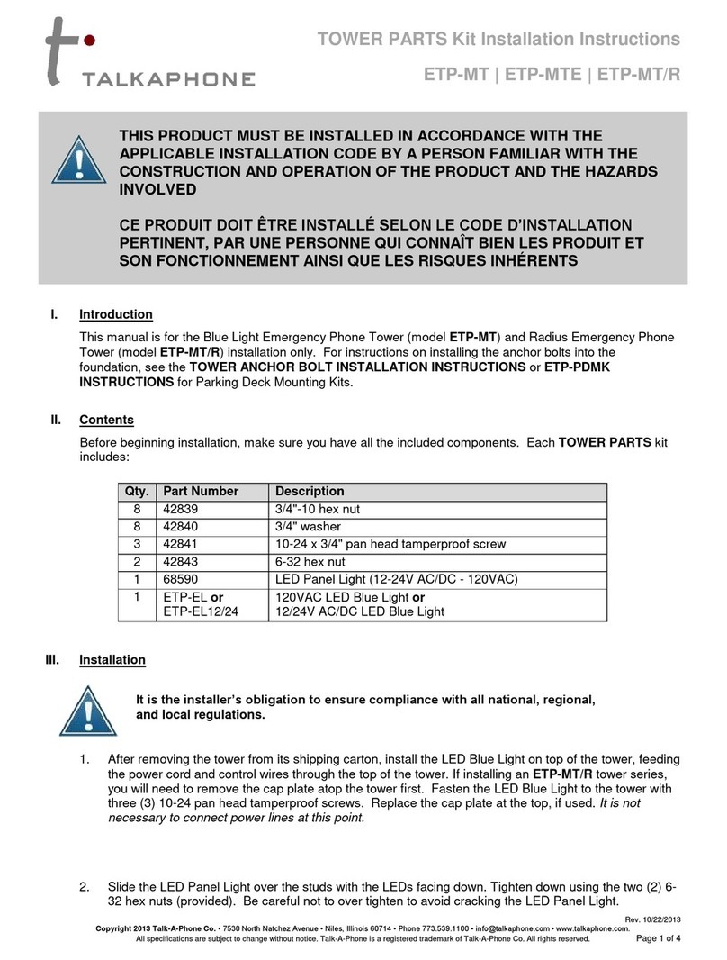 Talkaphone ETP-MT/R Series User manual Talkaphone ETP-MT/R Series User manual