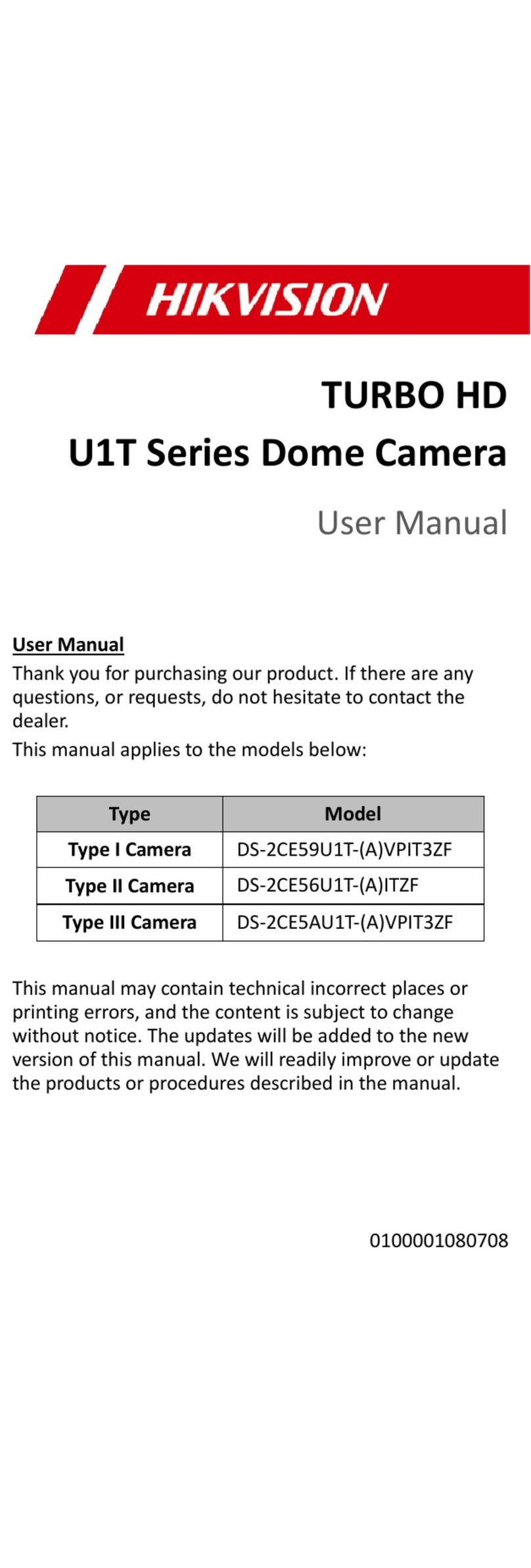 HIK VISION DS-2CE59U1T-VPIT3ZF User manual