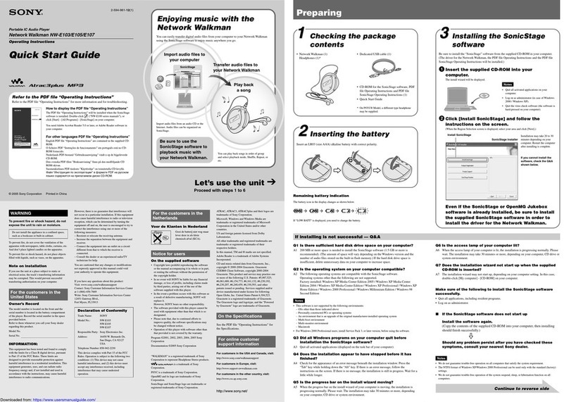 Sony NW-E105 - Network Walkman User manual