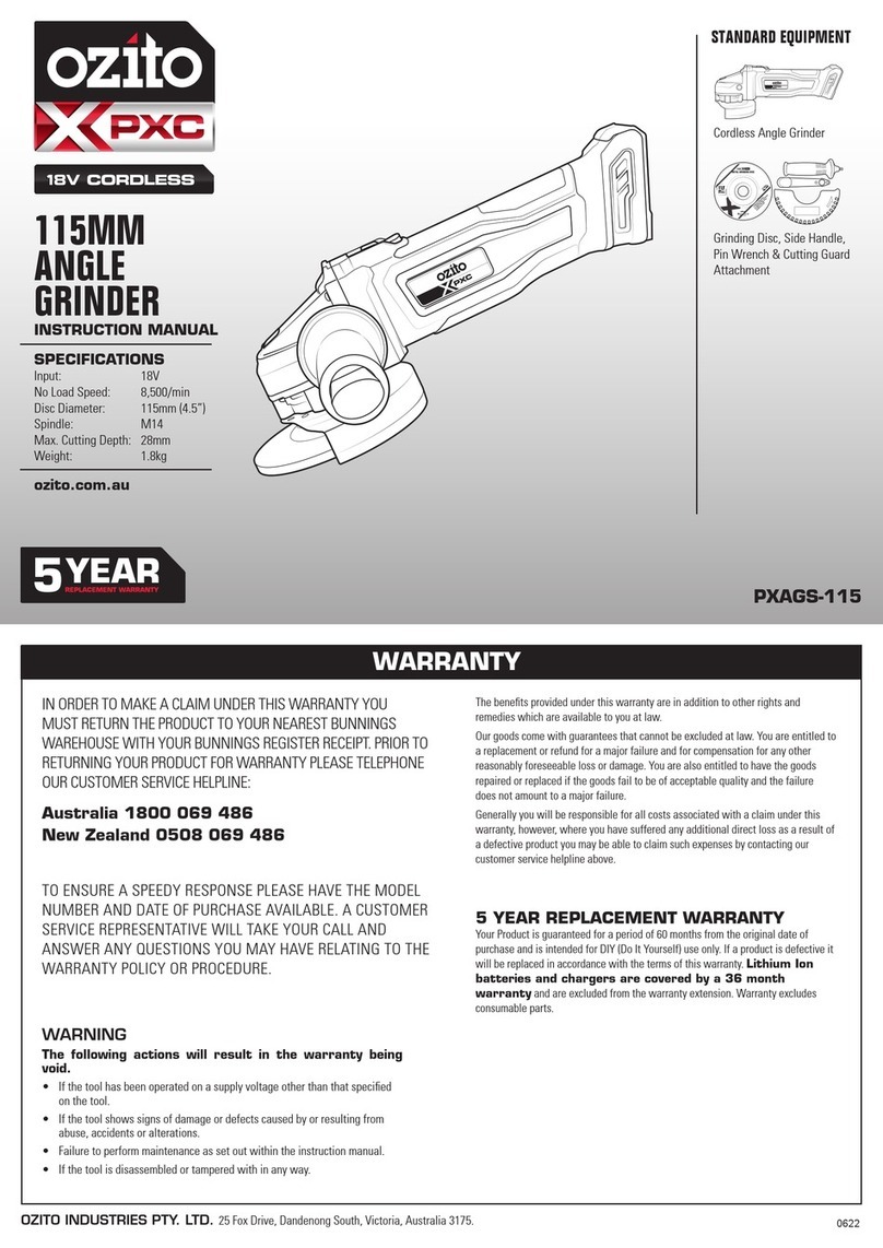 Ozito PXC PXAGS-115 instruction manual