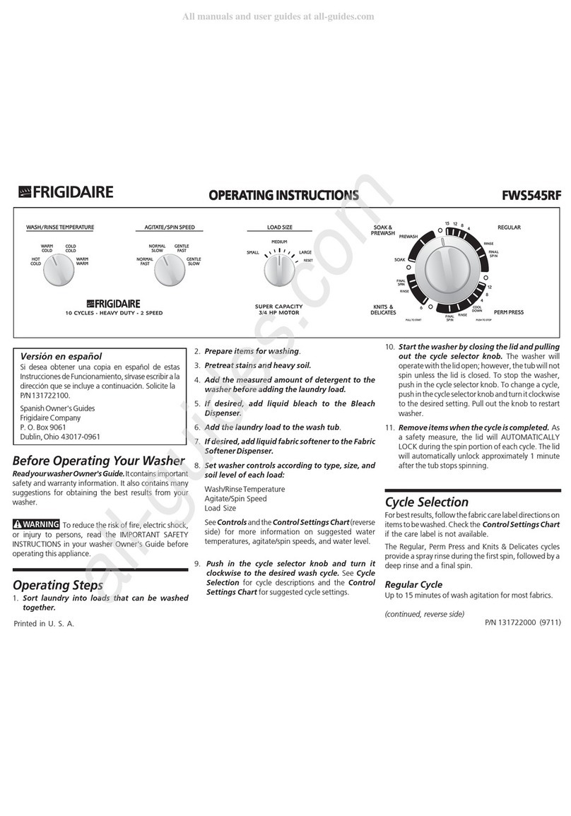 Frigidaire FWS545RF operating instructions