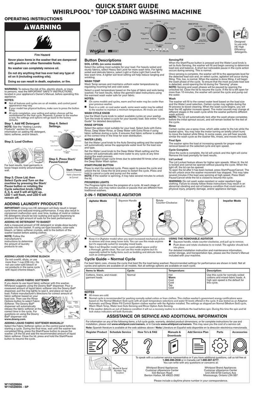 Whirlpool WTW4957PW quick start guide