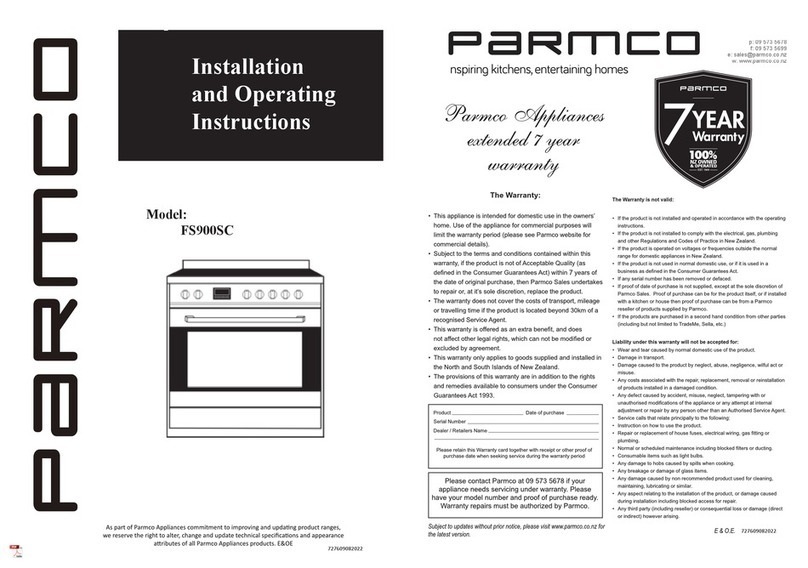 Parmco FS900SC Installation and operating instructions