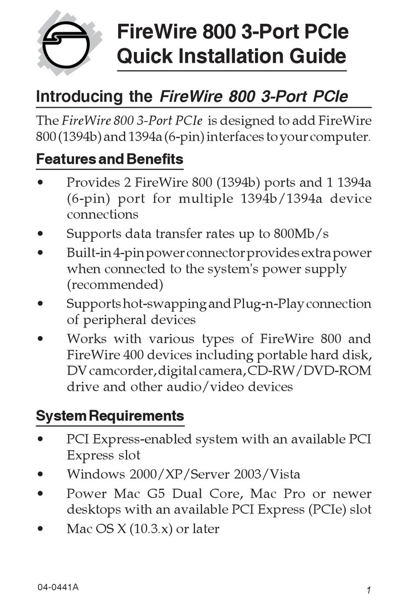 SIIG DP FireWire 800 3-Port PCIe Quick installation guide