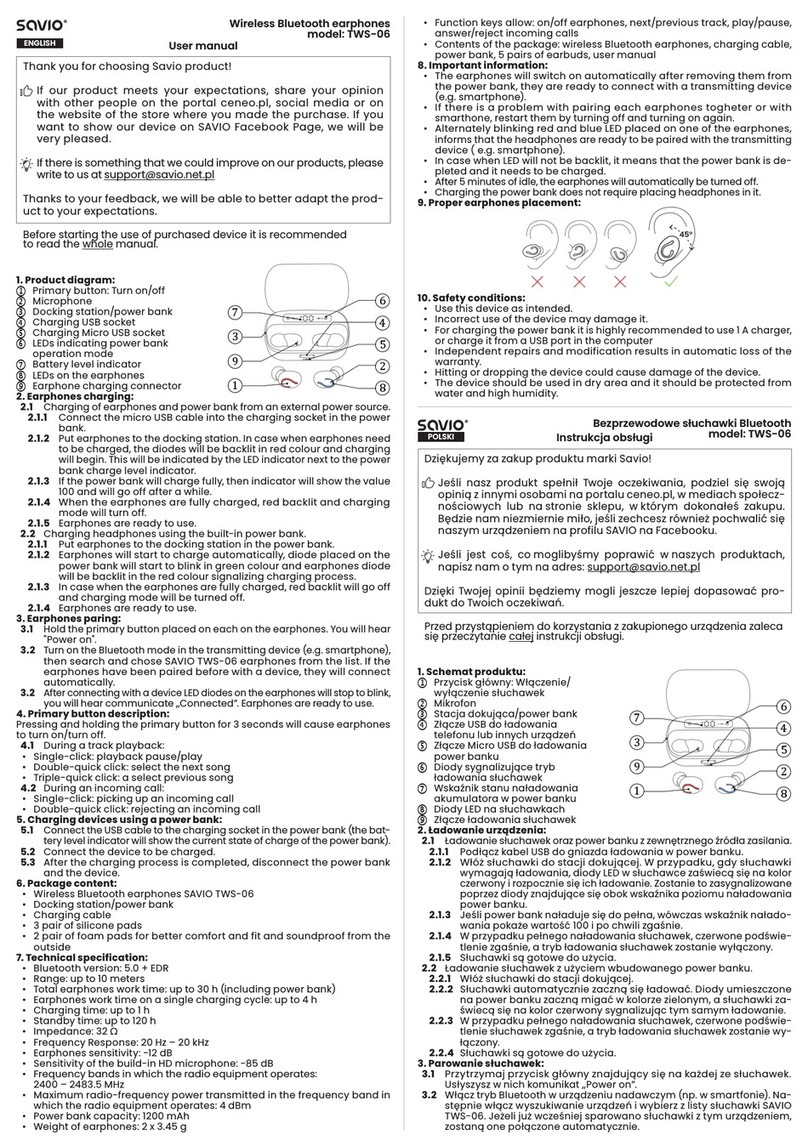 Savio TWS-06 user manual