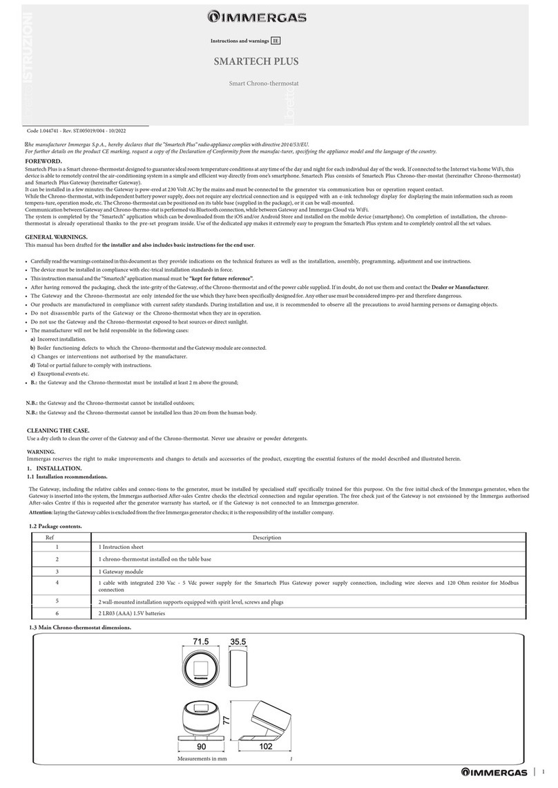 Immergas SMARTECH PLUS Instructions and warnings