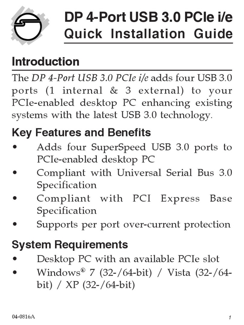 SIIG DP 4-Port USB 3.0 PCIe i/e Quick installation guide
