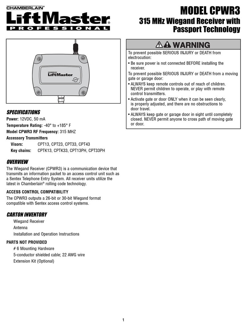 Chamberlain LiftMaster Professional CPWR3 installation instructions