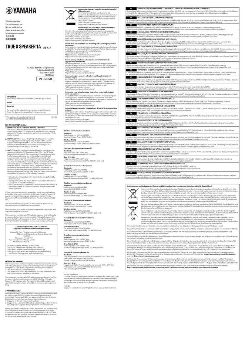 Yamaha TRUE X SPEAKER 1A manual