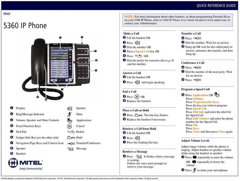 Mitel MiVoice 5360 Quick reference guide