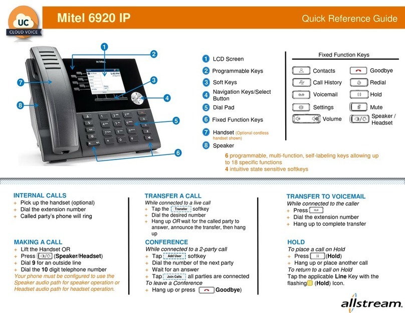Mitel MiVOICE 6920 Quick reference guide