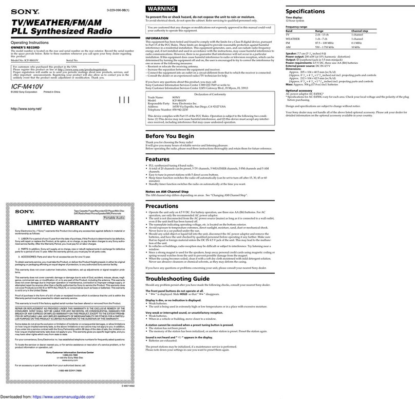 Sony ICF-M410V operating instructions
