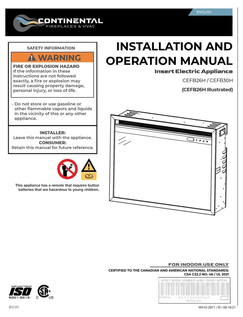 Continental Fireplaces CEFB26H Installation and operation manual