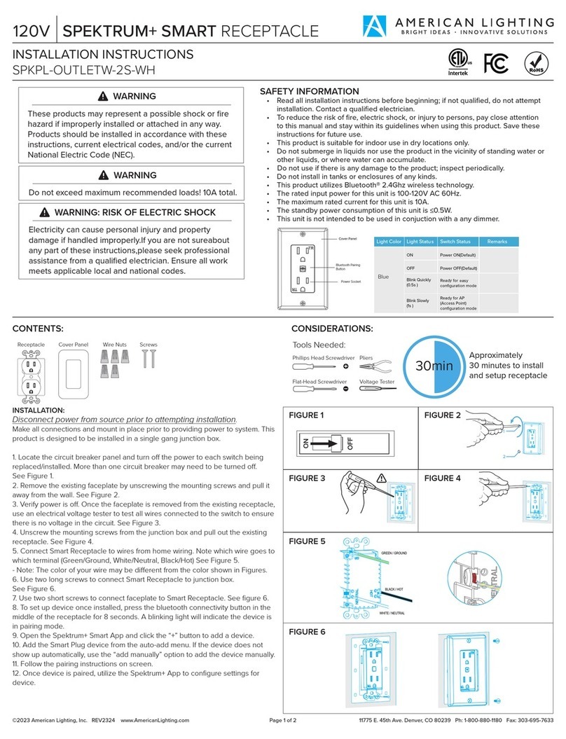 American Lighting SPEKTRUM+ SMART RECEPTACLE installation instructions
