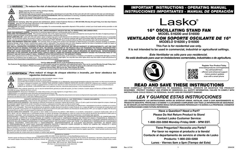 Lasko S16200 instructions