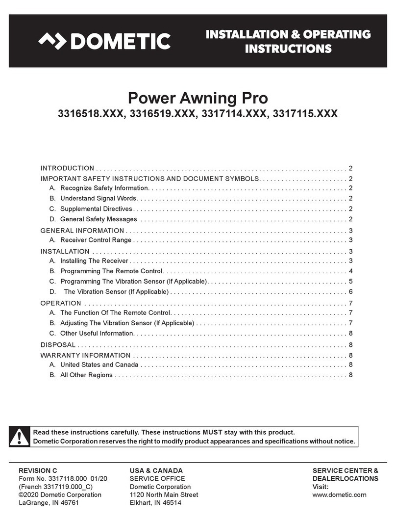 Dometic POWER AWNING PRO Installation & operating instructions