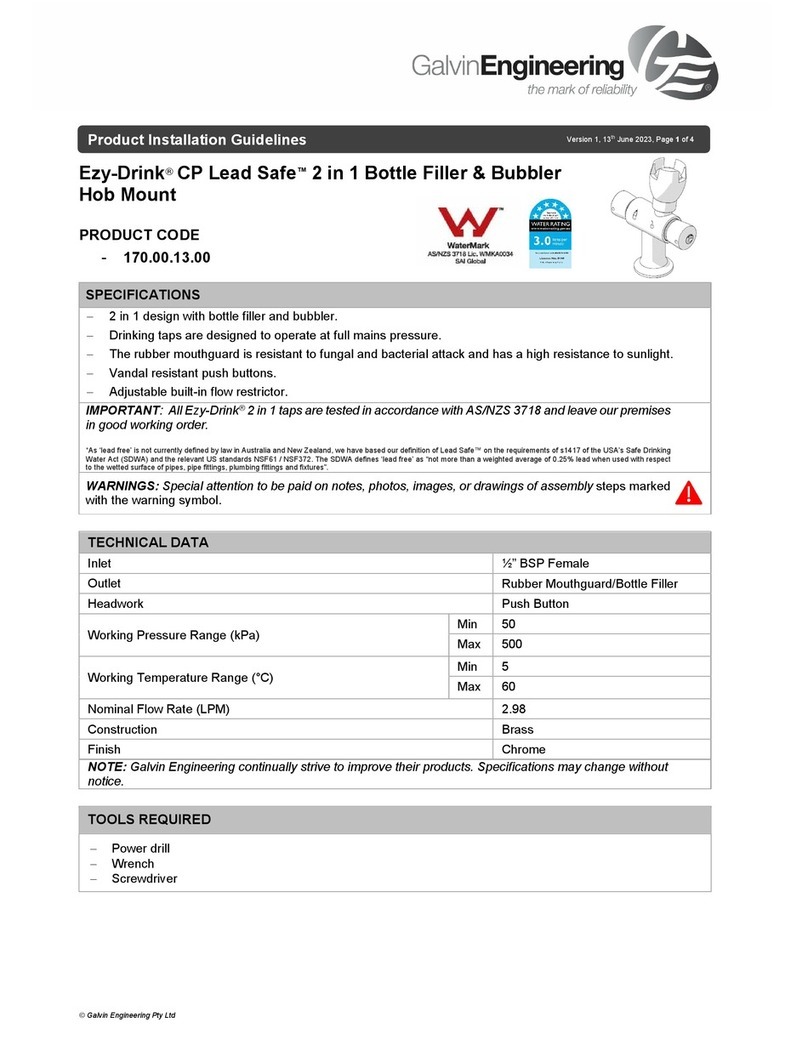 Galvin Engineering Ezy-Drink CP Lead Safe 2 in 1 Bottle Filler & Bubbler Hob... Installation guidelines