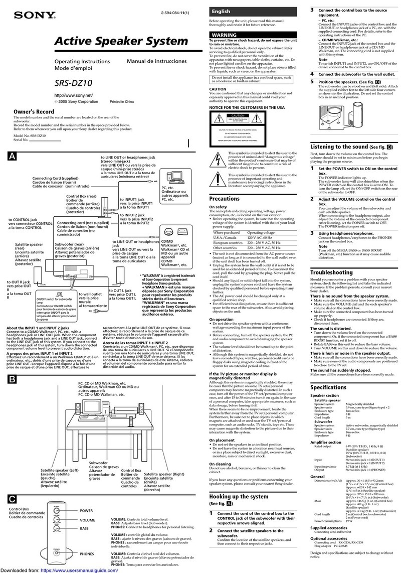 Sony SRS-DZ10 operating instructions