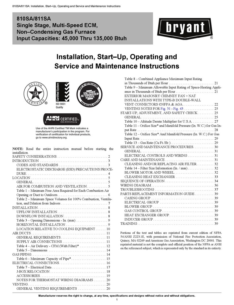 Bryant 810SA Installation, start-up, operating and service and maintenance instructions