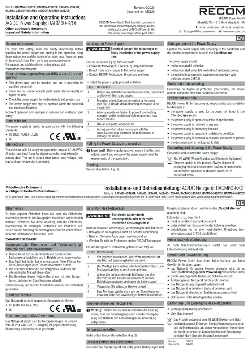 Recom RACM60-K/OF Installation and operating instructions