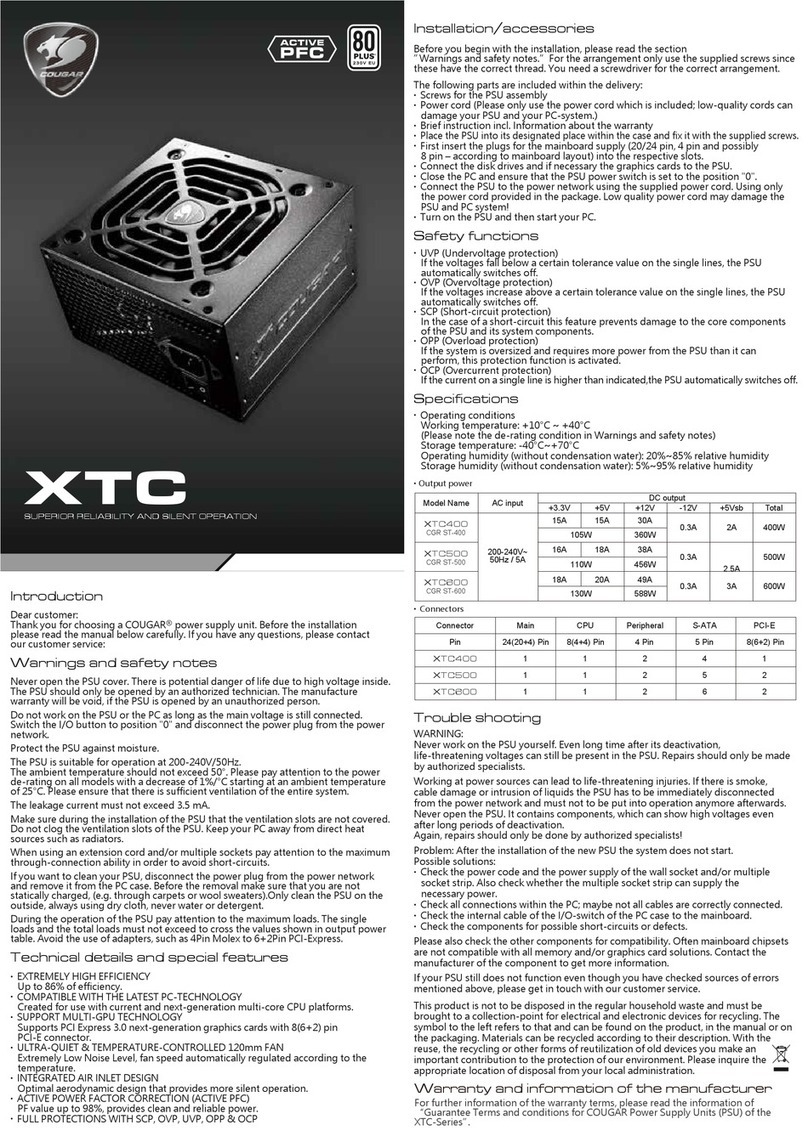 COUGAR XTC400 User manual