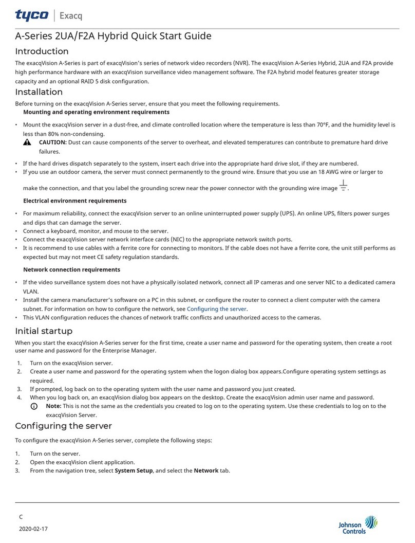 Johnson Controls Tyco exacqVision F2A quick start guide